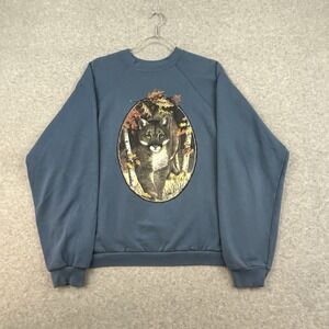 Vintage 1990s Mountain Lion Cougar Navy Blue Sweatshirt‎ Tultex XL Nature Animal